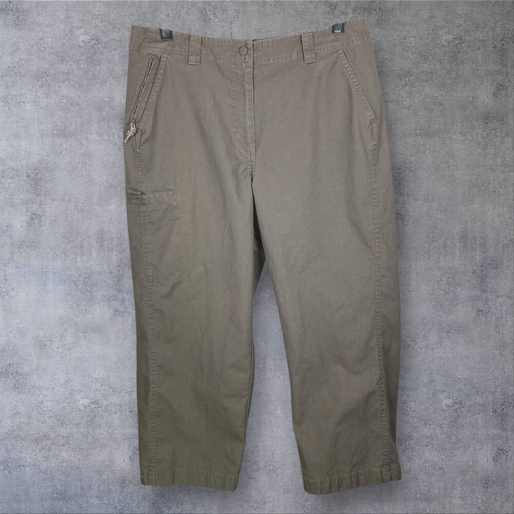Vintage LL Bean Cargo Pants Womens 12 Olive Green Cropped Zip Pocket Hiking 90s